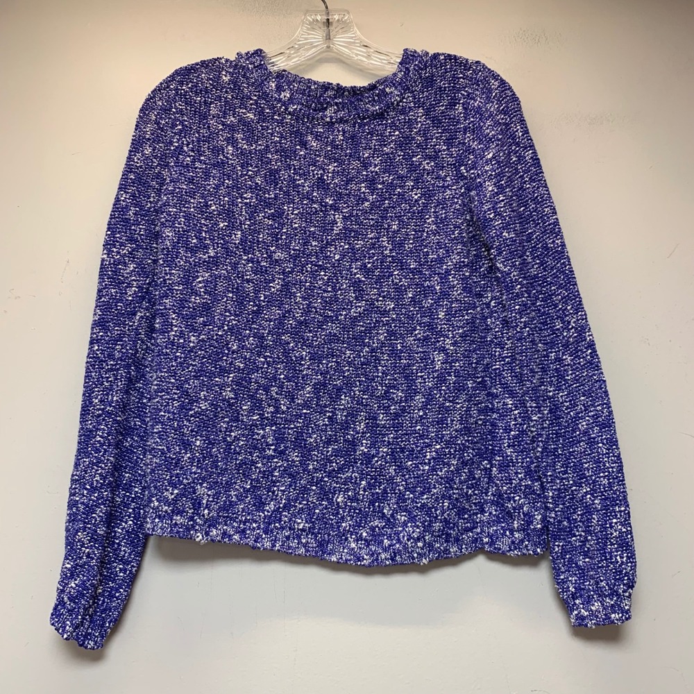Fossil Sweater Women Small Blue White Excellent Marled Popcorn Knit Pullover